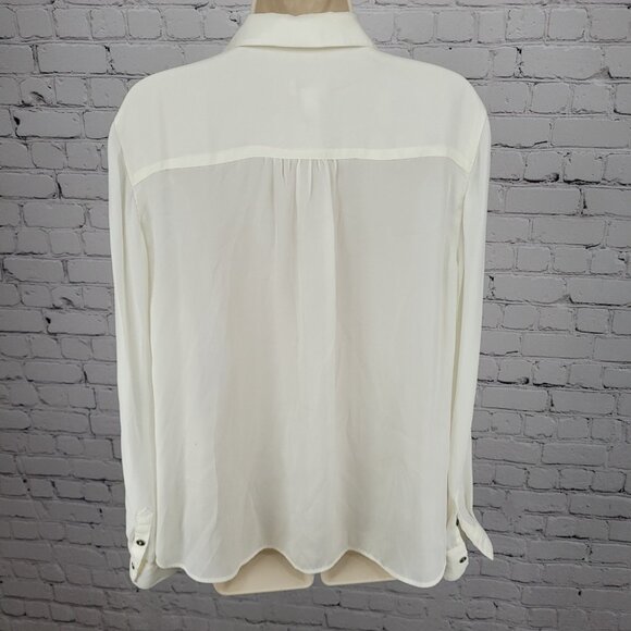 Chico's Ivory White Semi Sheer Button Up Roll Tab Long Sleeve Shirt Top 2 US 12 - Picture 2 of 14
